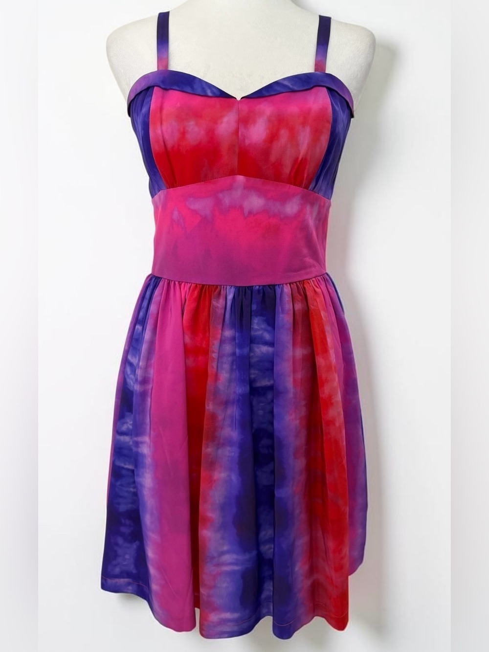 Amanda Uprichard Hot Pink and Purple Silk Fit and Flare Fairycore Mini Dress - Picture 1 of 12